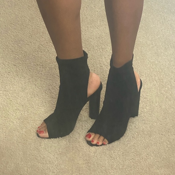 Black Open Toe Sock Block Heel - Picture 4 of 4